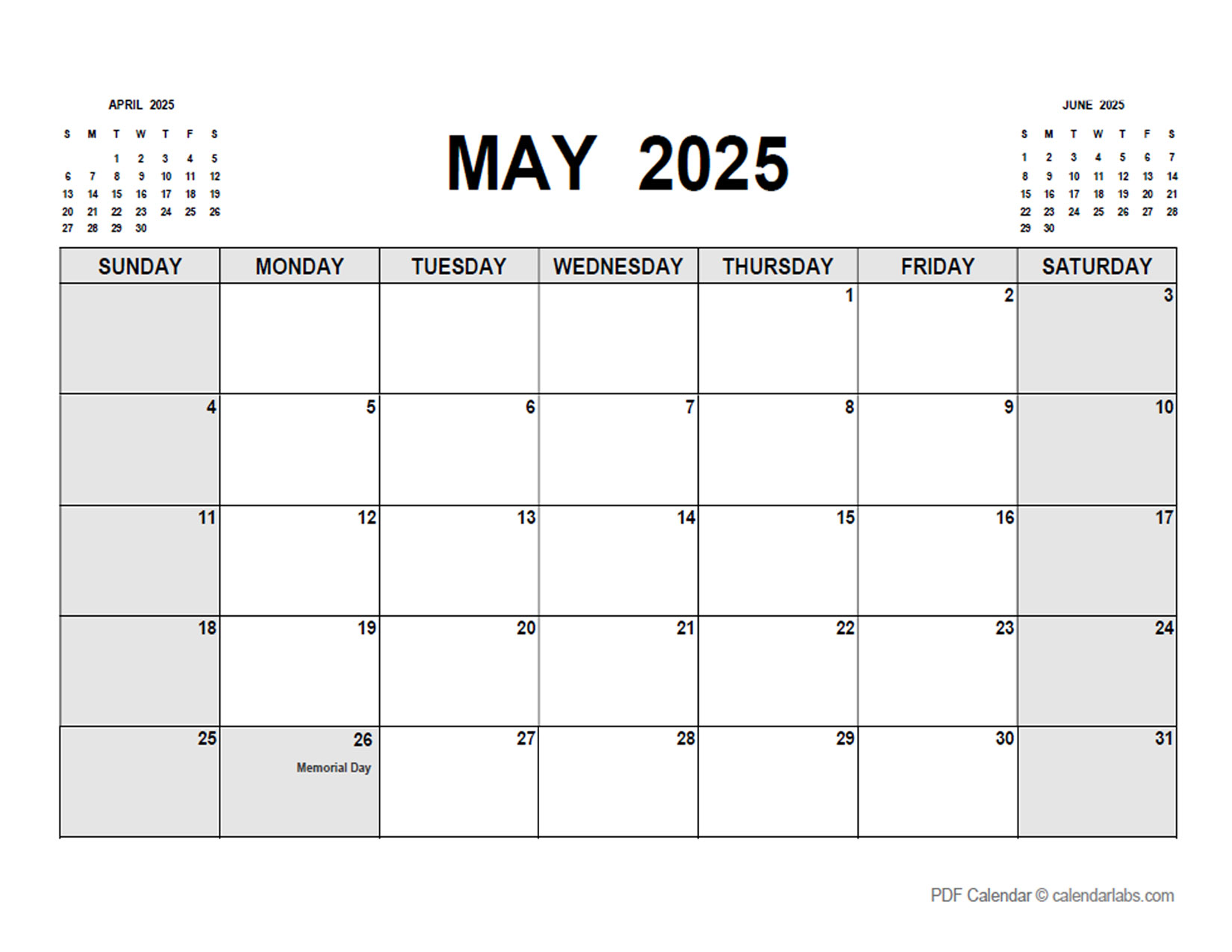 May 2025 Calendar with Holidays CalendarLabs