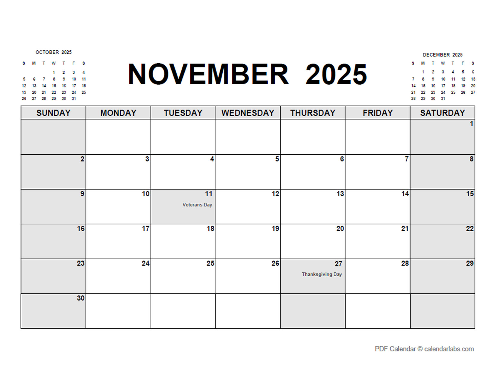 Free Printable Calendar 2025 Monthly November Pdf