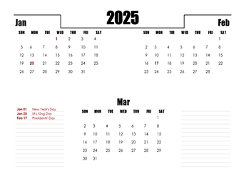 2025 Numbers Calendar with Holidays