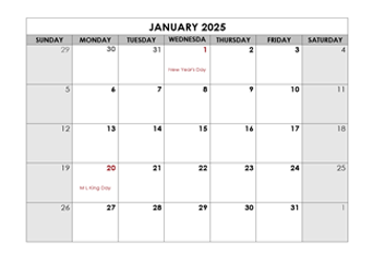 2025 Printable Apple Pages Holiday Calendar