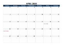 April 2025 Blank Calendar