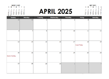 April 2025 Calendar Excel