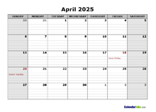 April 2025 Calendar Word