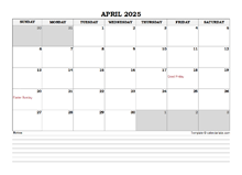 April 2025 Planner Excel