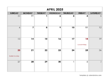 April 2025 Printable Calendar