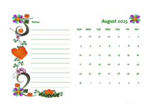 August 2025 Calendar Dates