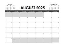 August 2025 Calendar Excel