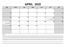 Blank April 2025 Calendar PDF