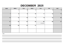 Blank December 2025 Calendar PDF