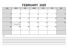 Blank February 2025 Calendar PDF