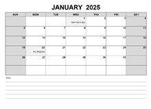 Blank January 2025 Calendar PDF