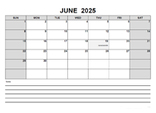 Blank June 2025 Calendar PDF