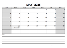 Blank May 2025 Calendar PDF