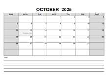 Blank October 2025 Calendar PDF