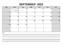 Blank September 2025 Calendar PDF