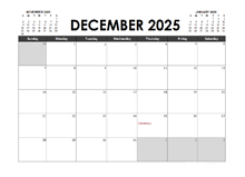 December 2025 Calendar Excel