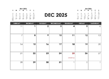 December 2025 Calendar Free Printable