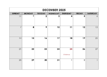 December 2025 Printable Calendar