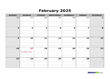 February 2025 Calendar Word