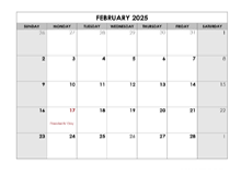 February 2025 Printable Calendar