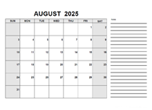 Free Printable August 2025 Calendar PDF