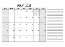 Free Printable July 2025 Calendar PDF