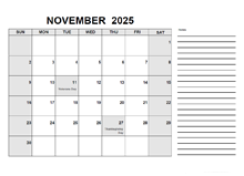 Free Printable November 2025 Calendar PDF