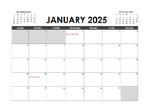 January 2025 Calendar Excel