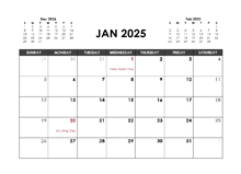 January 2025 Calendar Free Printable