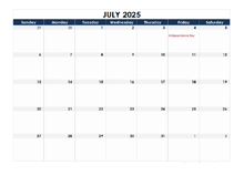 July 2025 Blank Calendar