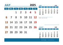 July 2025 Excel Calendar with Holidays