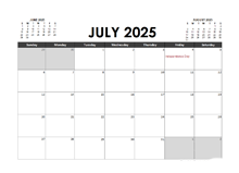 July 2025 Calendar Excel