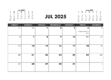 July 2025 Calendar Free Printable