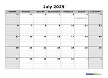 July 2025 Calendar Word