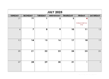 July 2025 Printable Calendar