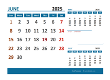 June 2025 Excel Calendar with Holidays