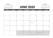 June 2025 Calendar Excel