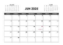 June 2025 Calendar Free Printable