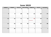 June 2025 Calendar Word