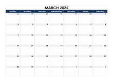 March 2025 Blank Calendar