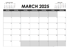 March 2025 Calendar Excel