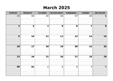 March 2025 Calendar Word