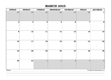 March 2025 Planner Excel