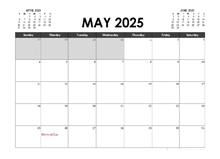 May 2025 Calendar Excel