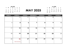 May 2025 Calendar Free Printable