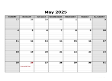 May 2025 Calendar Word