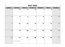 May 2025 Printable Calendar