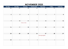 November 2025 Blank Calendar