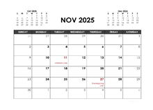 November 2025 Calendar Free Printable