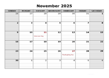 November 2025 Calendar Word